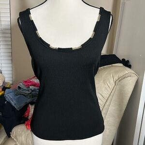 Guess Black Ribbed Tank Top with Gold Detailing